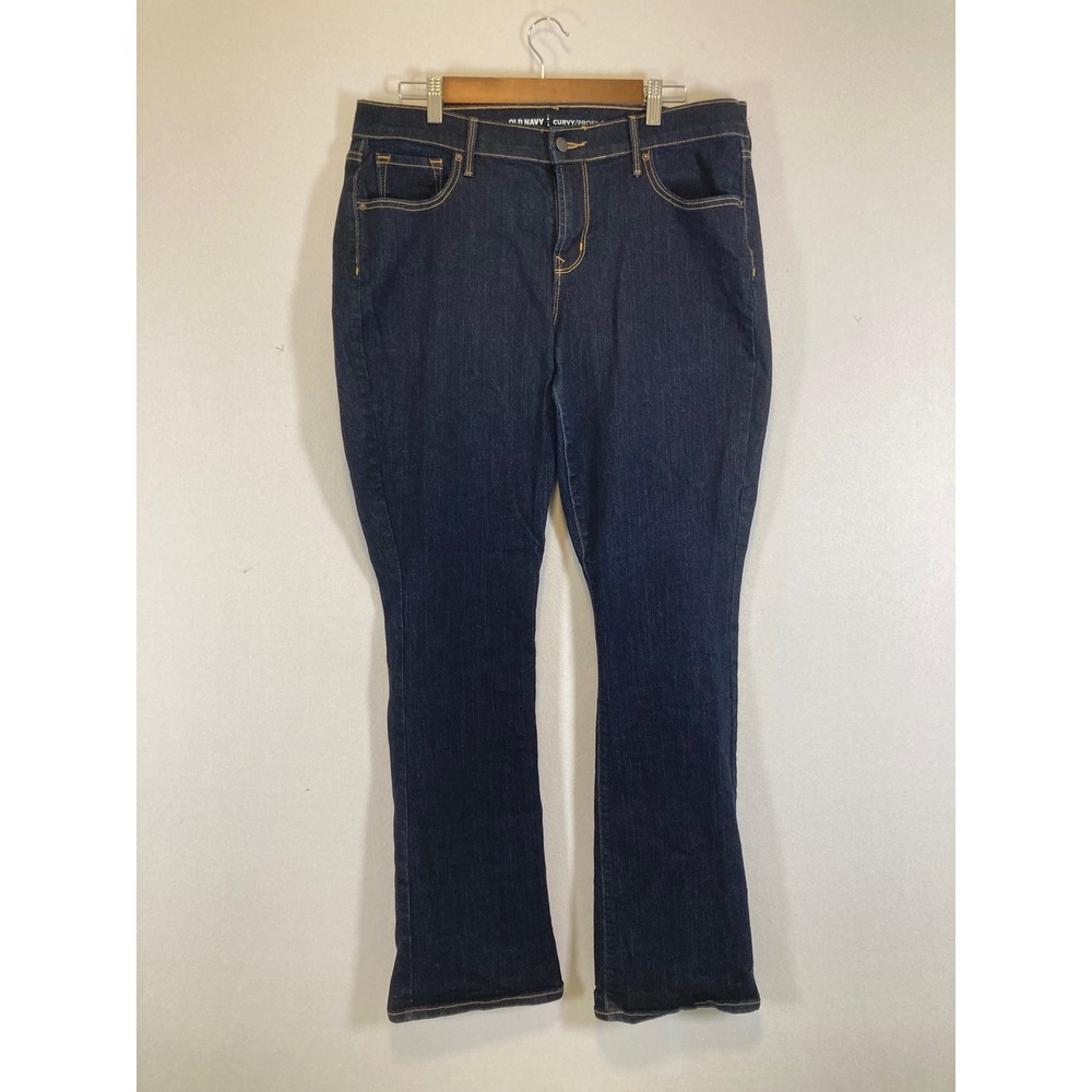 Classic Minimalist Old Navy Women 14 Long‎ Dark Indigo Curvy Mid Rise Jeans